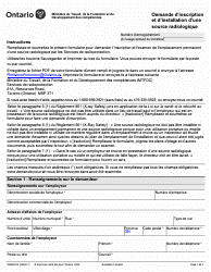 Document preview: Forme ON00057F Demande D'inscription Et D'installation D'une Source Radiologique - Ontario, Canada (French)