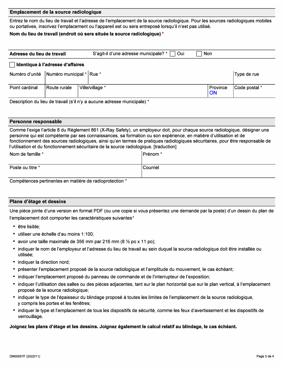 Forme ON00057F Demande Dinscription Et Dinstallation Dune Source Radiologique - Ontario, Canada (French), Page 3