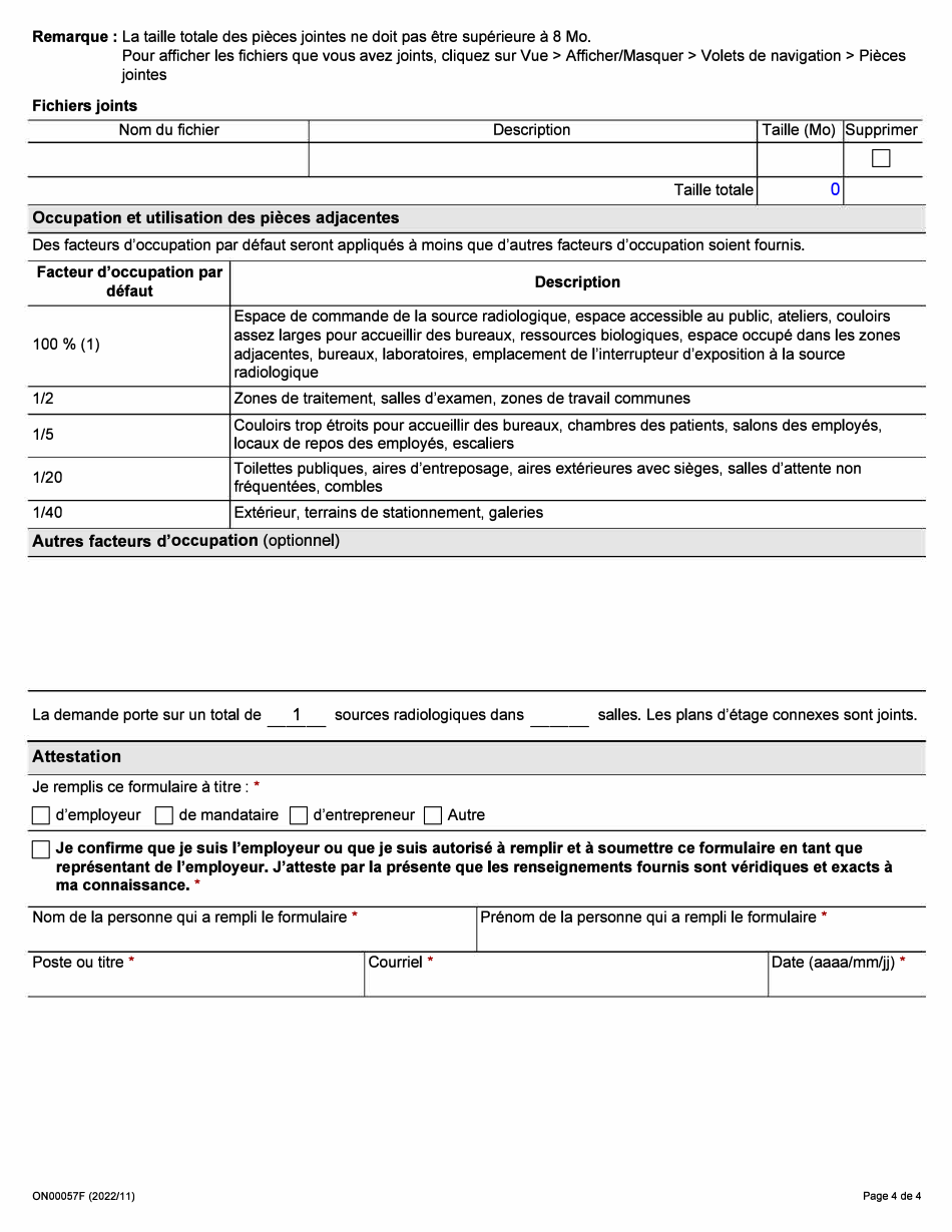 Forme ON00057F Demande Dinscription Et Dinstallation Dune Source Radiologique - Ontario, Canada (French), Page 4