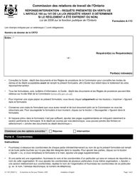 Document preview: Forme A-113 Reponse/Intervention - Requete Presentee En Vertu De L'article 105 Ou 141 De La Loi (Requete Visant a Determiner Si Le Reglement a Ete Enfreint Ou Non) - Ontario, Canada (French)