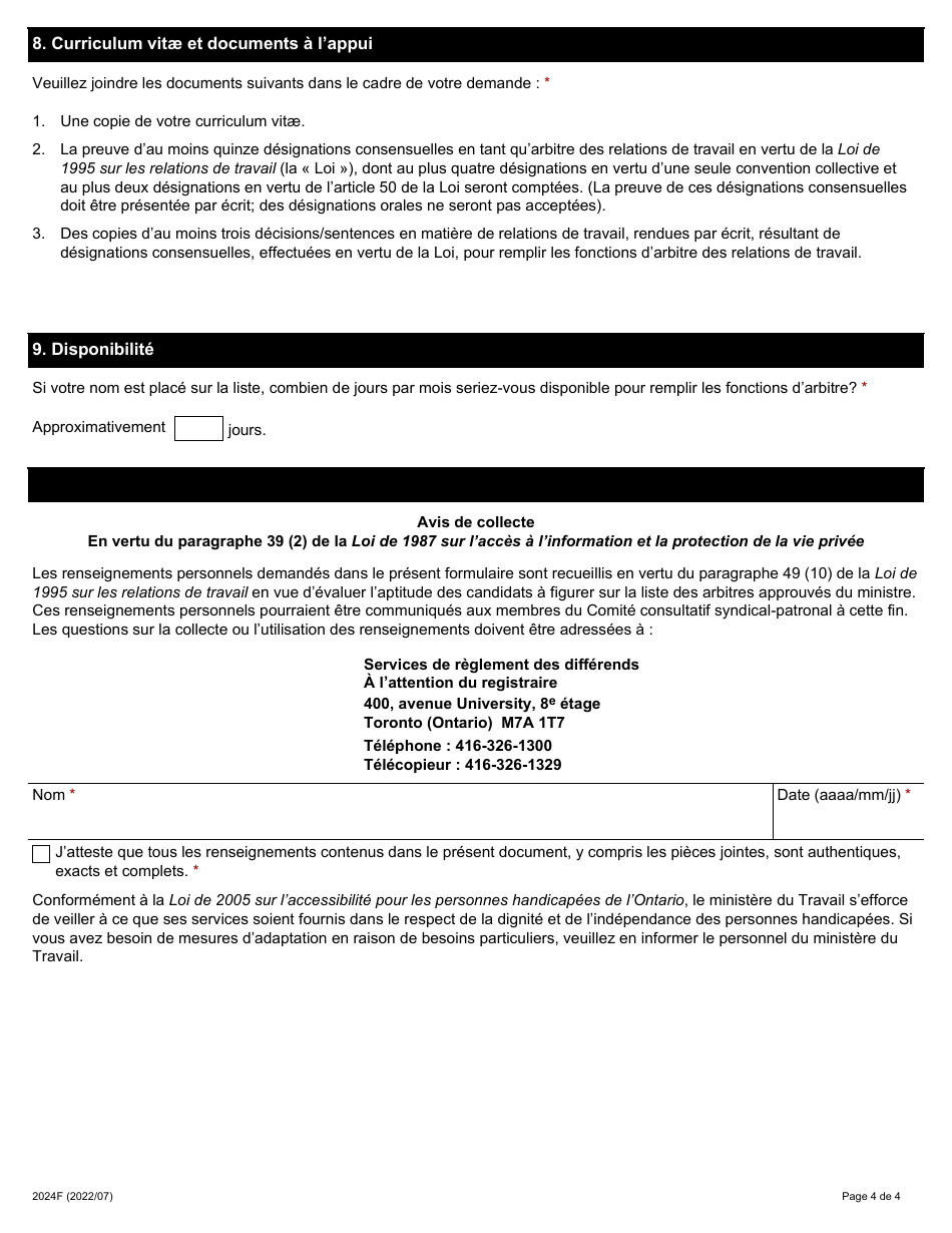 Forme 2024F Demande Dapprobation Pour Remplir Les Fonctions Darbitre - Ontario, Canada (French), Page 4