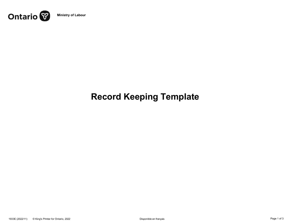 Form 1933E Record Keeping Template - Ontario, Canada, Page 1