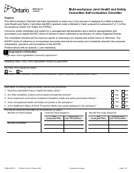 Document preview: Form 1938E Multi-Workplace Joint Health and Safety Committee Self-evaluation Checklist - Ontario, Canada
