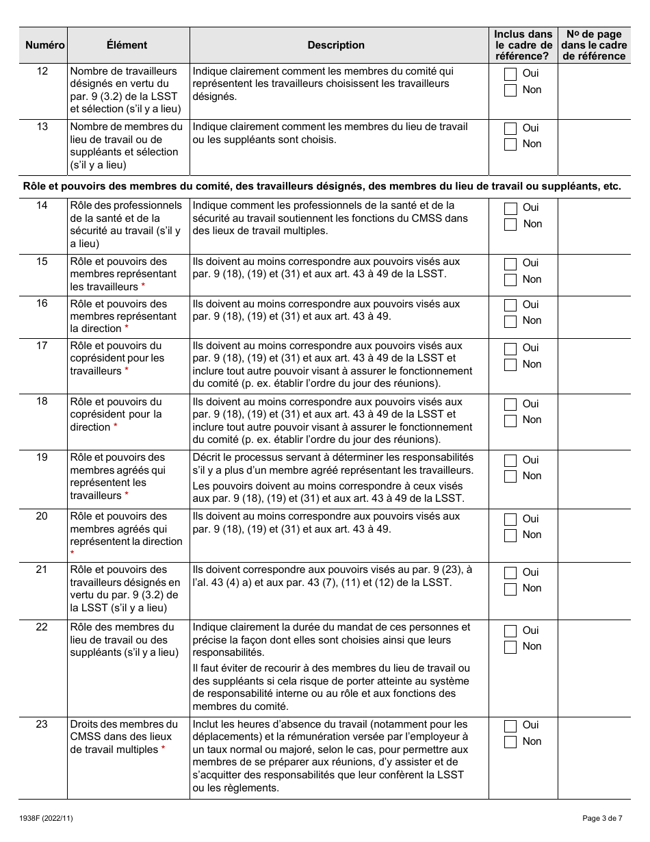 Forme 1938F Autoevaluation DES Comites Mixtes Sur La Sante Et La Securite Dans DES Lieux De Travail Multiples - Ontario, Canada (French), Page 3