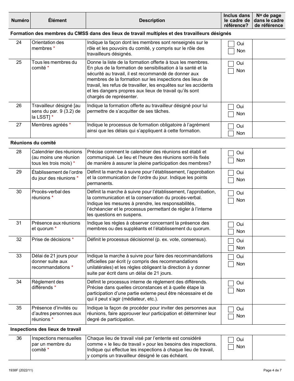 Forme 1938F Autoevaluation DES Comites Mixtes Sur La Sante Et La Securite Dans DES Lieux De Travail Multiples - Ontario, Canada (French), Page 4