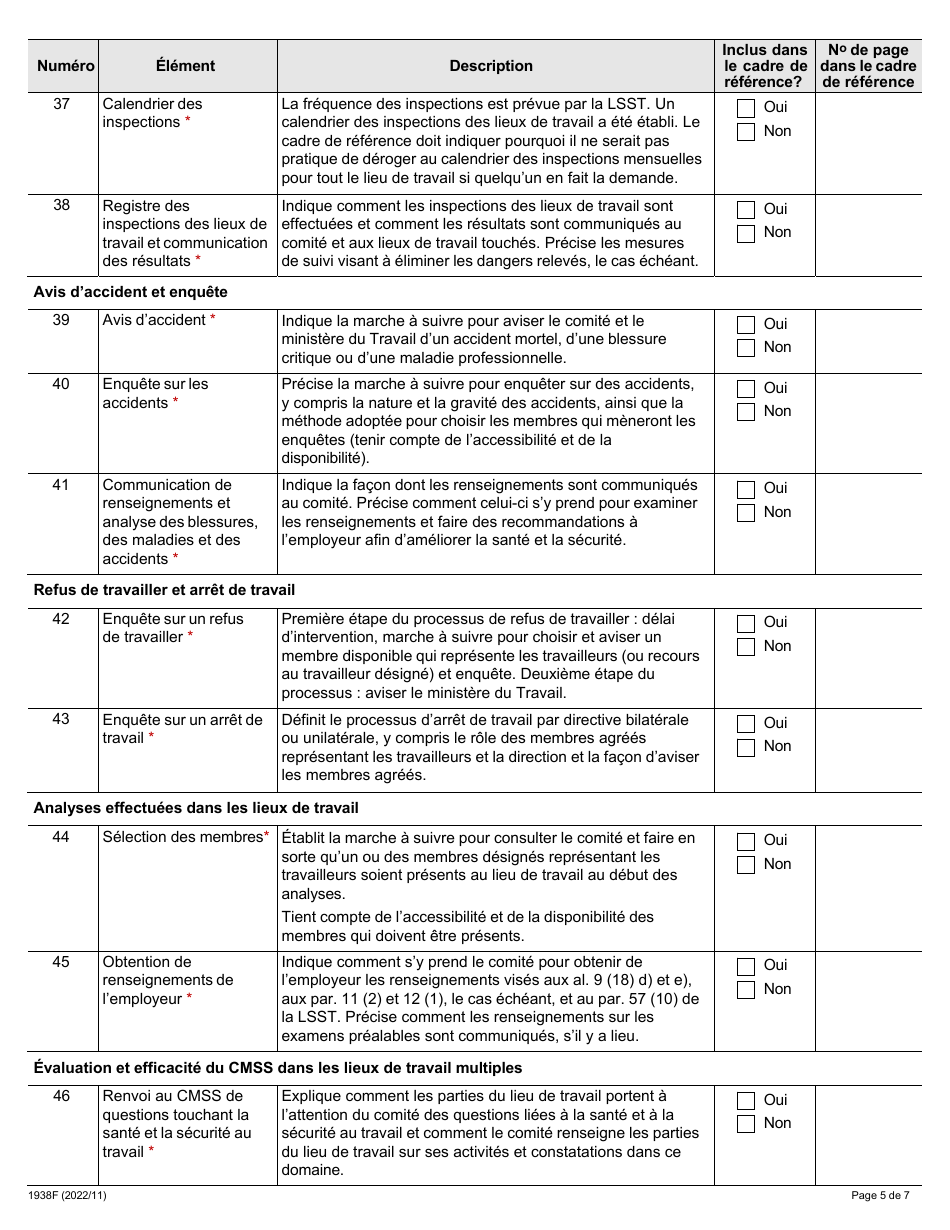 Forme 1938F Autoevaluation DES Comites Mixtes Sur La Sante Et La Securite Dans DES Lieux De Travail Multiples - Ontario, Canada (French), Page 5