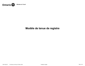 Document preview: Forme 1933F Modele De Tenue De Registre - Ontario, Canada (French)