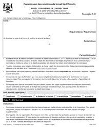 Document preview: Forme A-65 Appel D'un Ordre De L'inspecteur - Ontario, Canada (French)