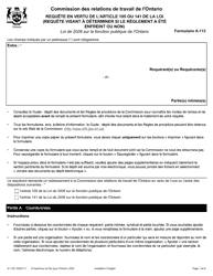 Document preview: Forme A-112 Requete En Vertu De L'article 105 Ou 141 De La Loi (Requete Visant a Determiner Si Le Reglement a Ete Enfreint Ou Non) - Ontario, Canada (French)