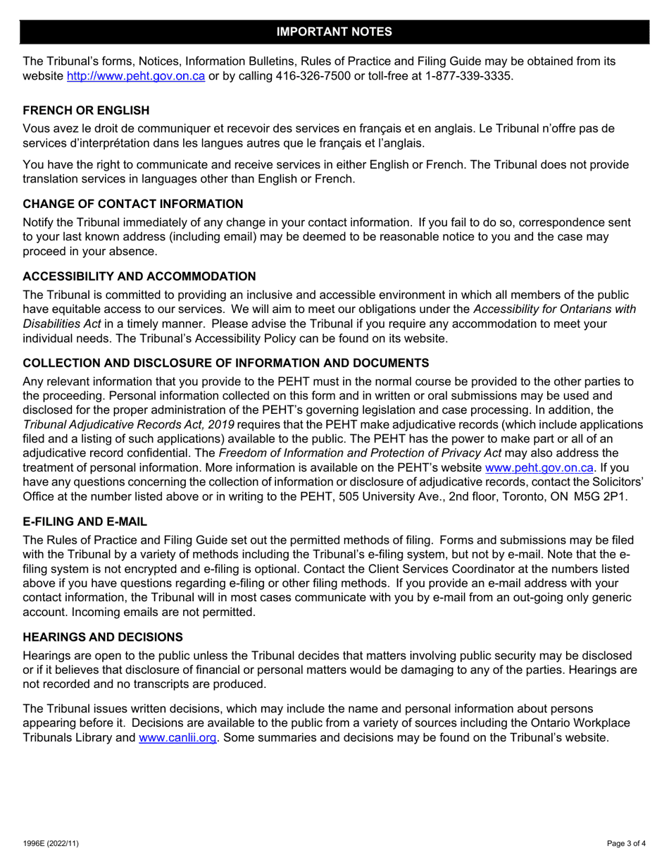 Form 6 (1996E) Request for Reconsideration - Ontario, Canada, Page 3