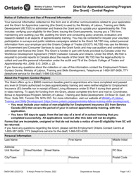 Document preview: Form ON00126E Grant for Apprentice Learning Program (The Grant) - Central Region - Ontario, Canada