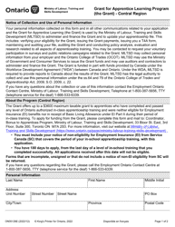 Form ON00126E Grant for Apprentice Learning Program (The Grant) - Central Region - Ontario, Canada