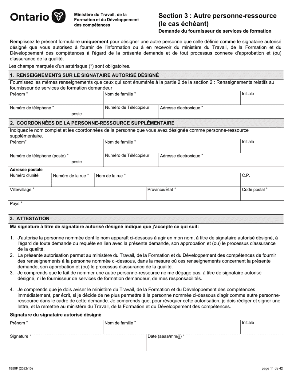 Forme 1950F Travail En Hauteur Demande Du Fournisseur De Services De Formation - Ontario, Canada (French), Page 11