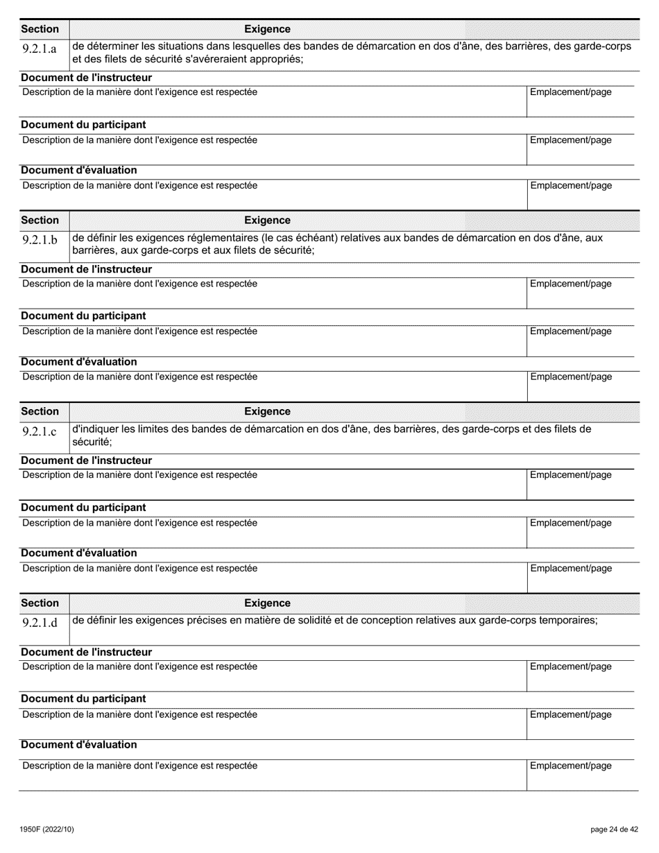 Forme 1950F Travail En Hauteur Demande Du Fournisseur De Services De Formation - Ontario, Canada (French), Page 24