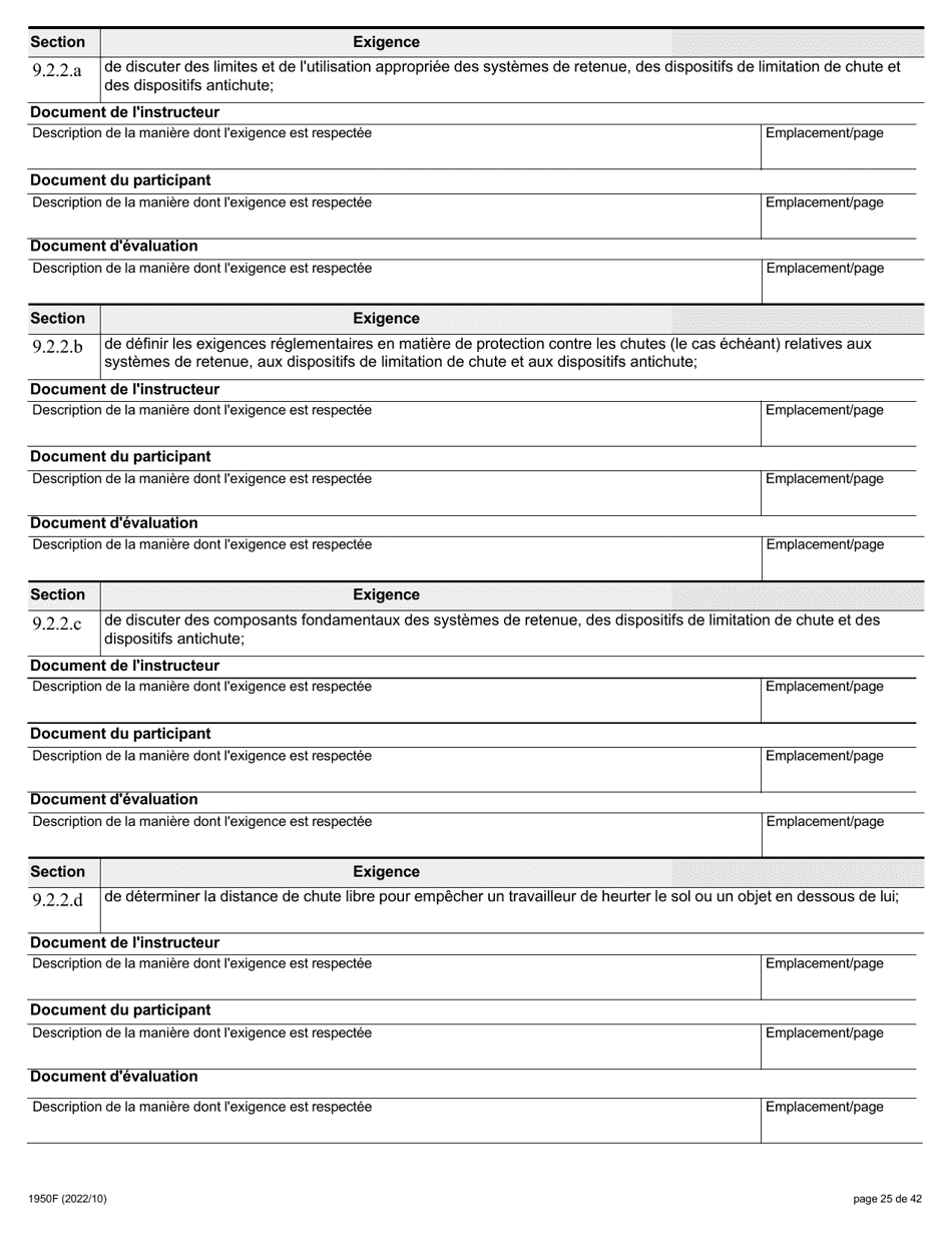 Forme 1950F Travail En Hauteur Demande Du Fournisseur De Services De Formation - Ontario, Canada (French), Page 25