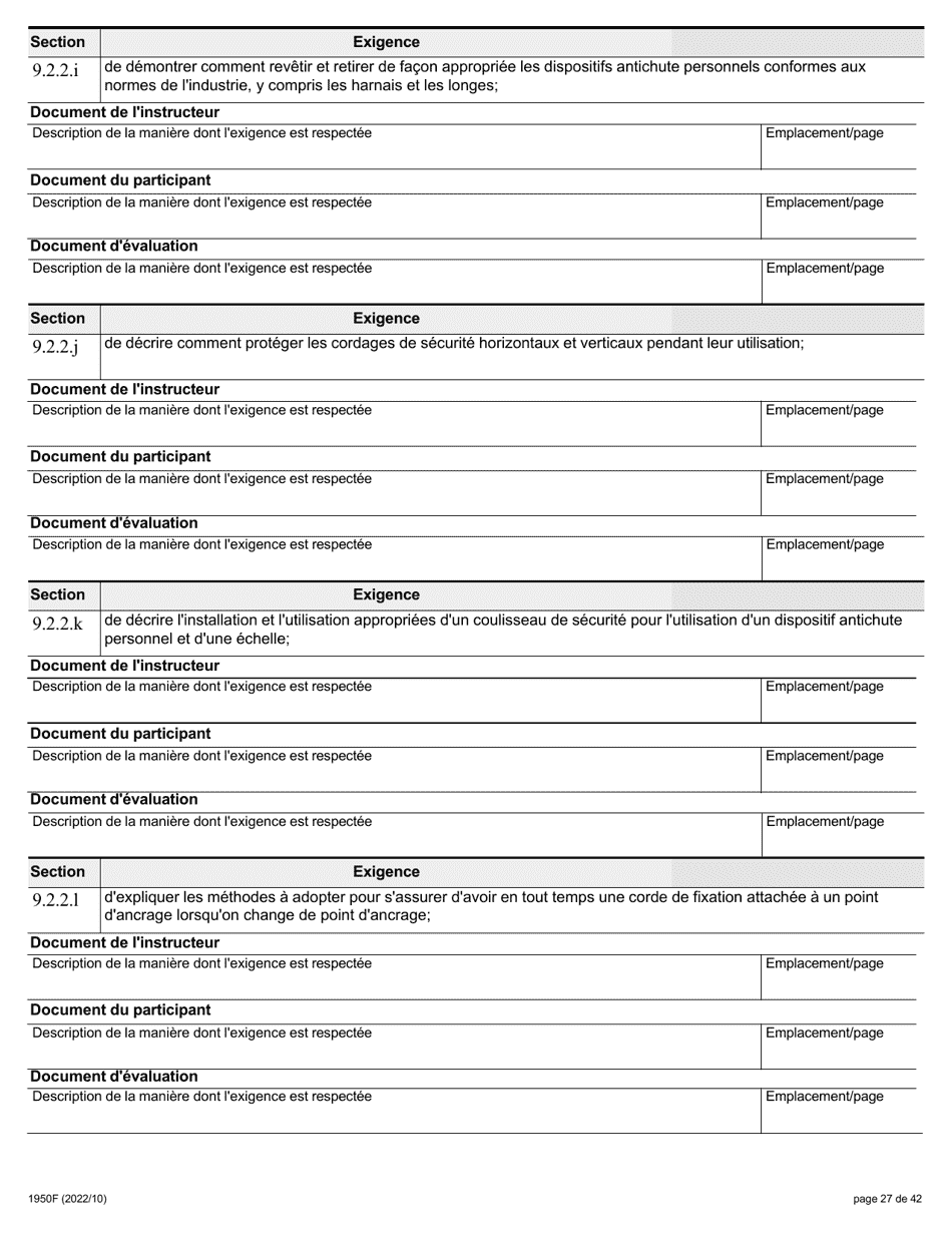 Forme 1950F Travail En Hauteur Demande Du Fournisseur De Services De Formation - Ontario, Canada (French), Page 27
