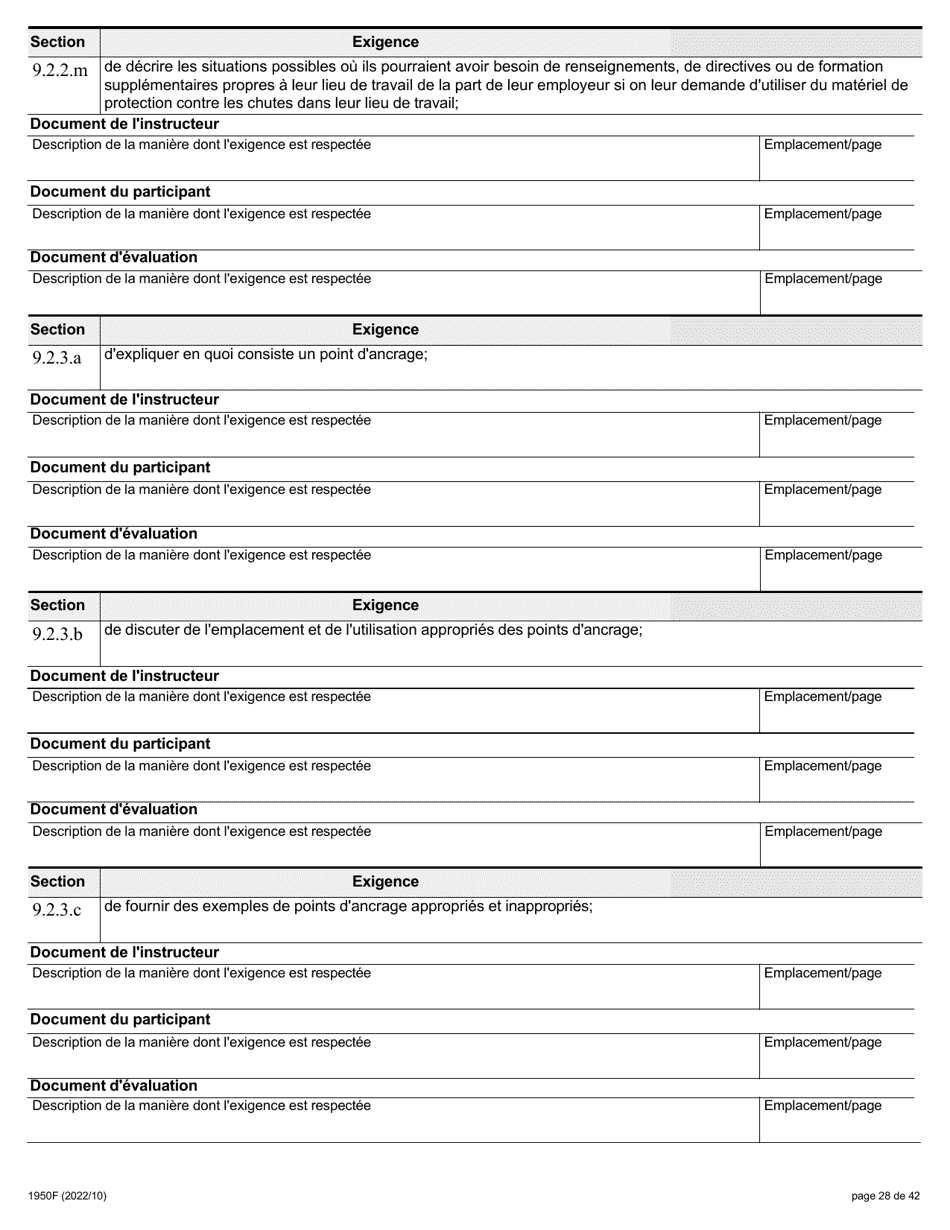 Forme 1950F Travail En Hauteur Demande Du Fournisseur De Services De Formation - Ontario, Canada (French), Page 28
