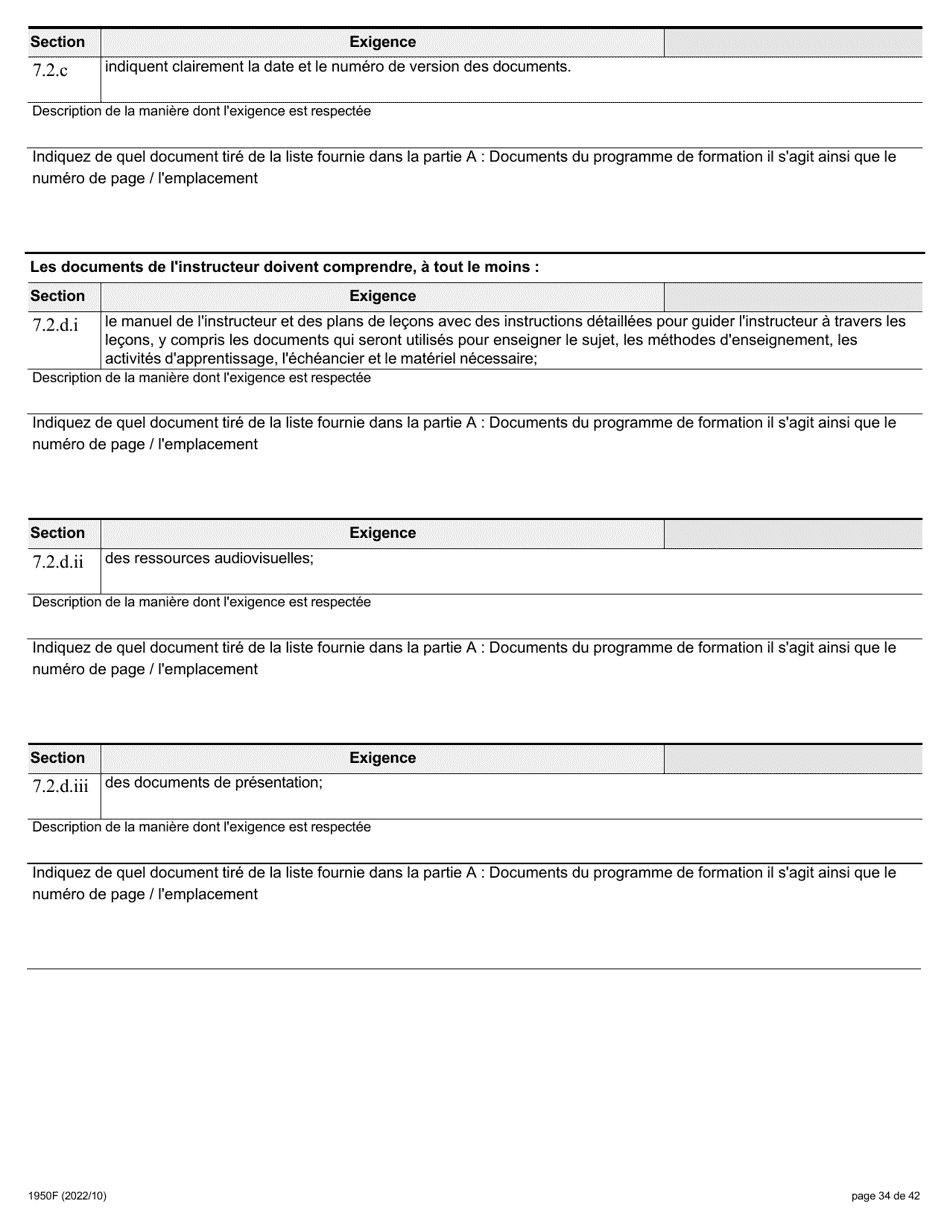 Forme 1950F Travail En Hauteur Demande Du Fournisseur De Services De Formation - Ontario, Canada (French), Page 34