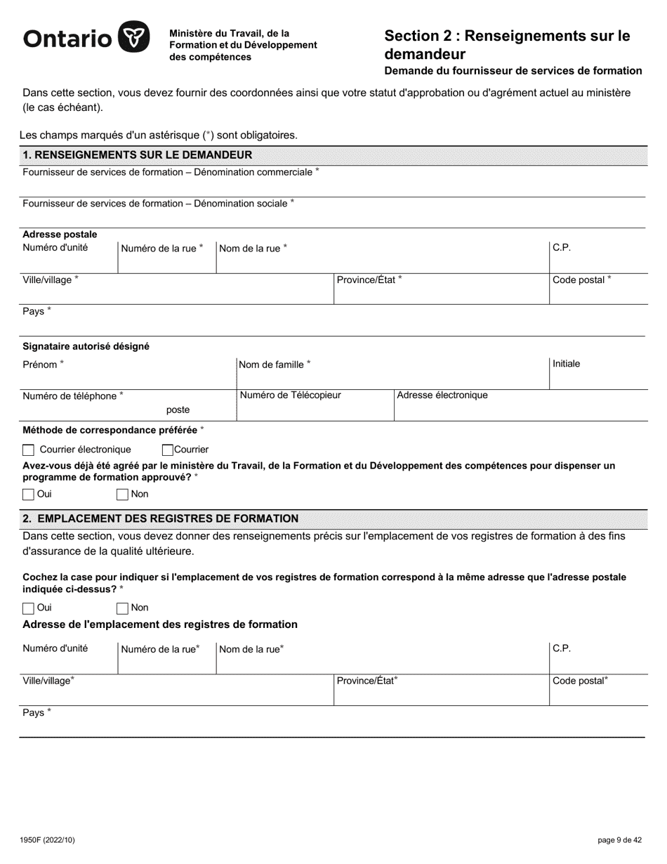 Forme 1950F Travail En Hauteur Demande Du Fournisseur De Services De Formation - Ontario, Canada (French), Page 9