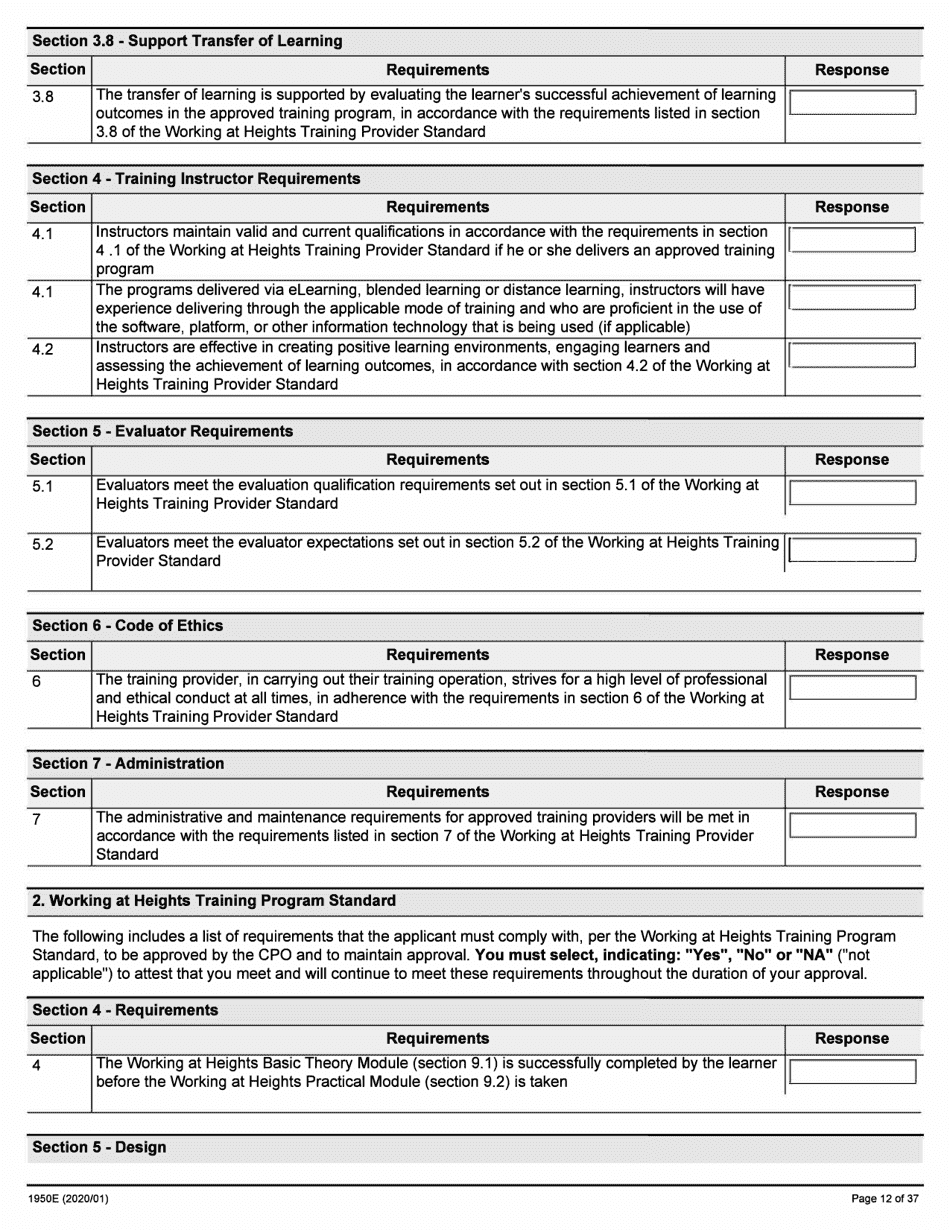 Form 1950E Working at Heights Training Provider Application - Ontario, Canada, Page 12