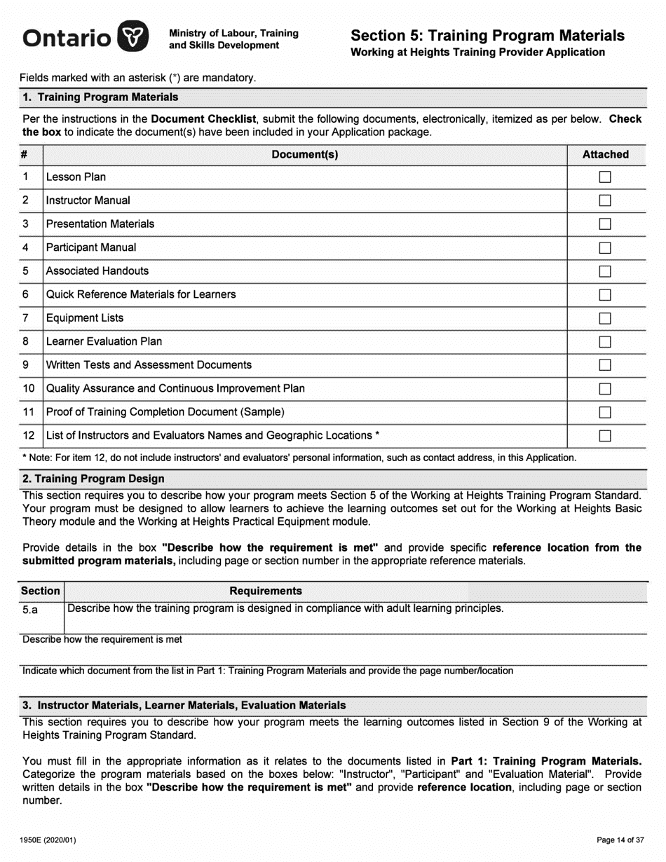 Form 1950E Working at Heights Training Provider Application - Ontario, Canada, Page 14