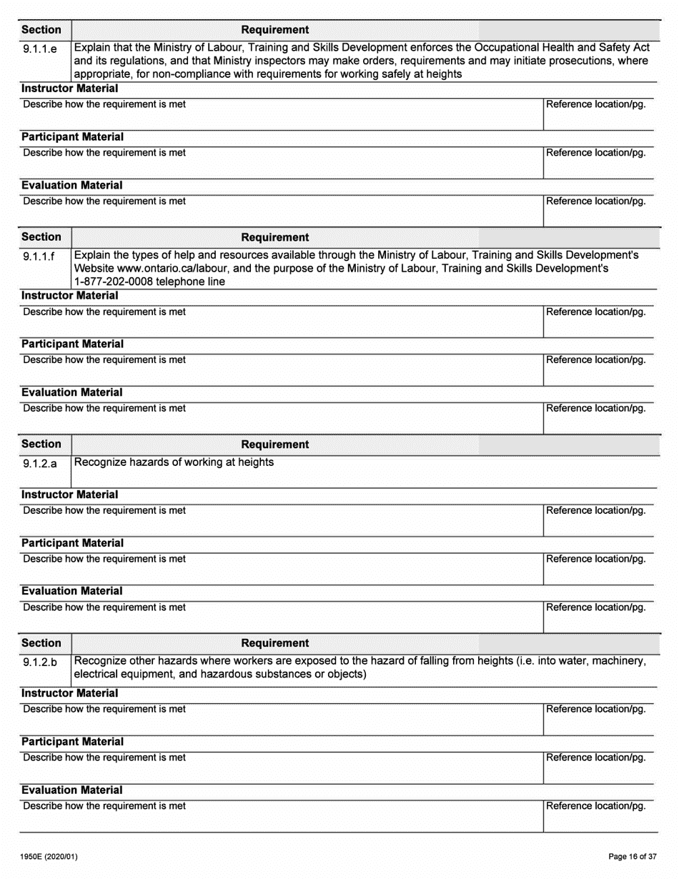 Form 1950E Working at Heights Training Provider Application - Ontario, Canada, Page 16