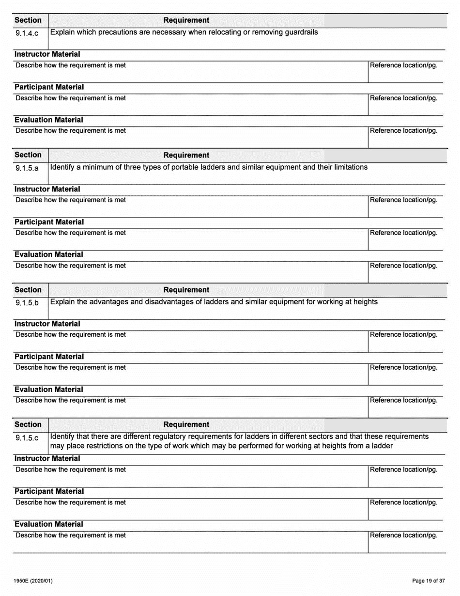 Form 1950E Working at Heights Training Provider Application - Ontario, Canada, Page 19