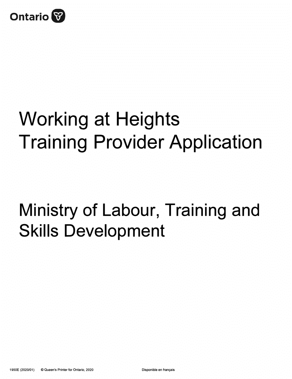 Form 1950E Working at Heights Training Provider Application - Ontario, Canada, Page 1