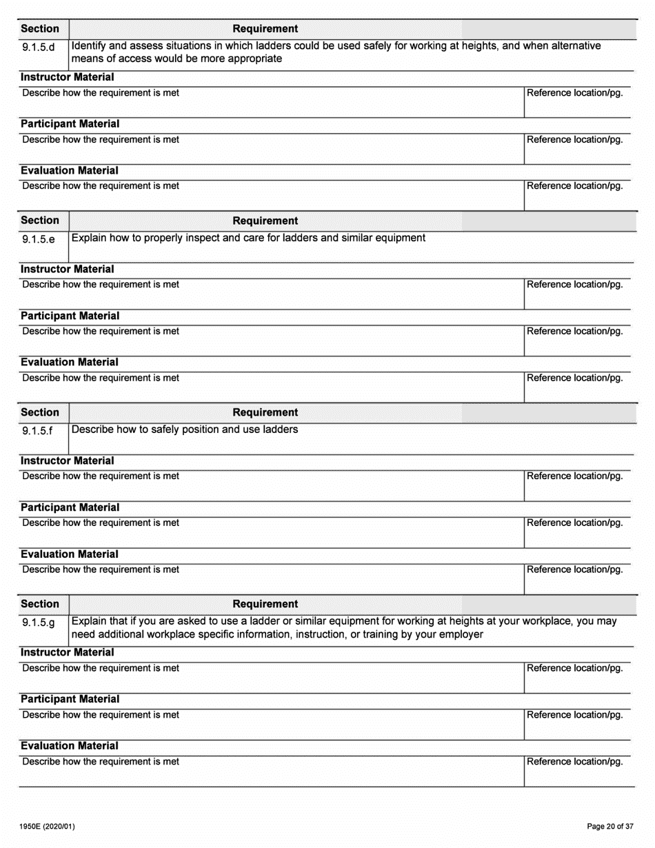 Form 1950E Working at Heights Training Provider Application - Ontario, Canada, Page 20