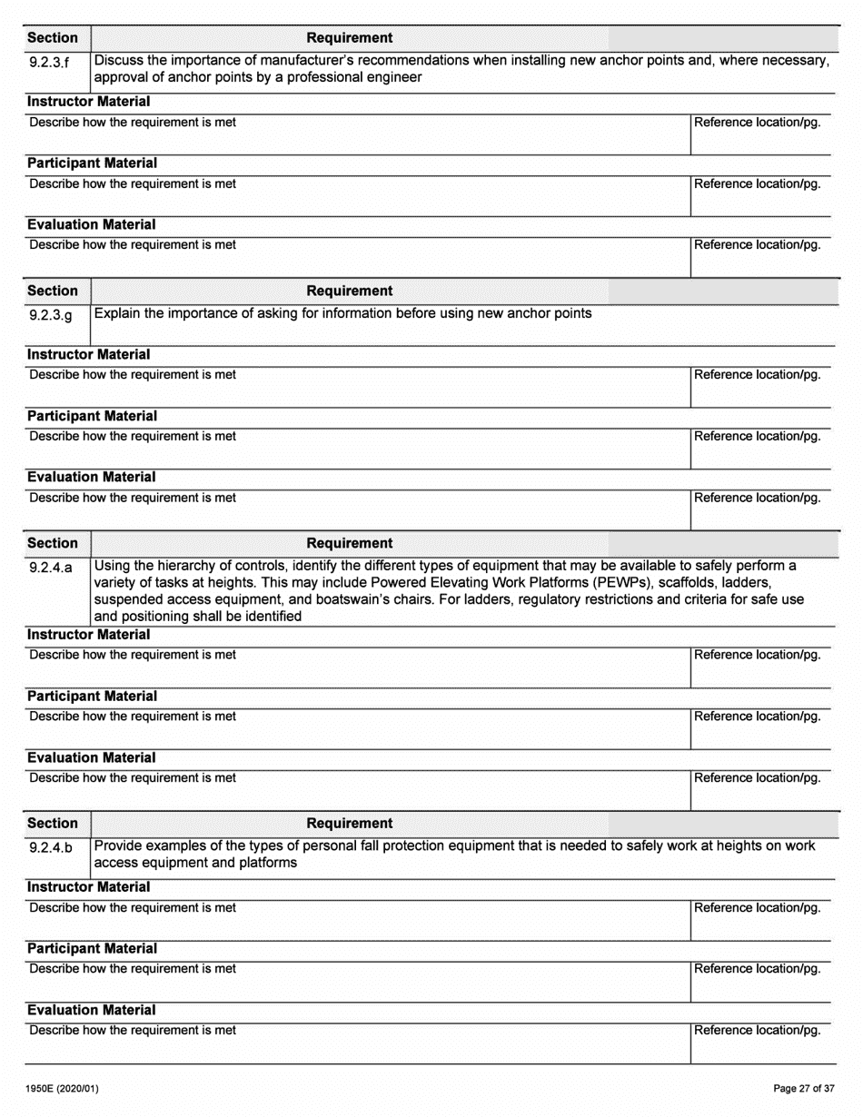 Form 1950E Working at Heights Training Provider Application - Ontario, Canada, Page 27