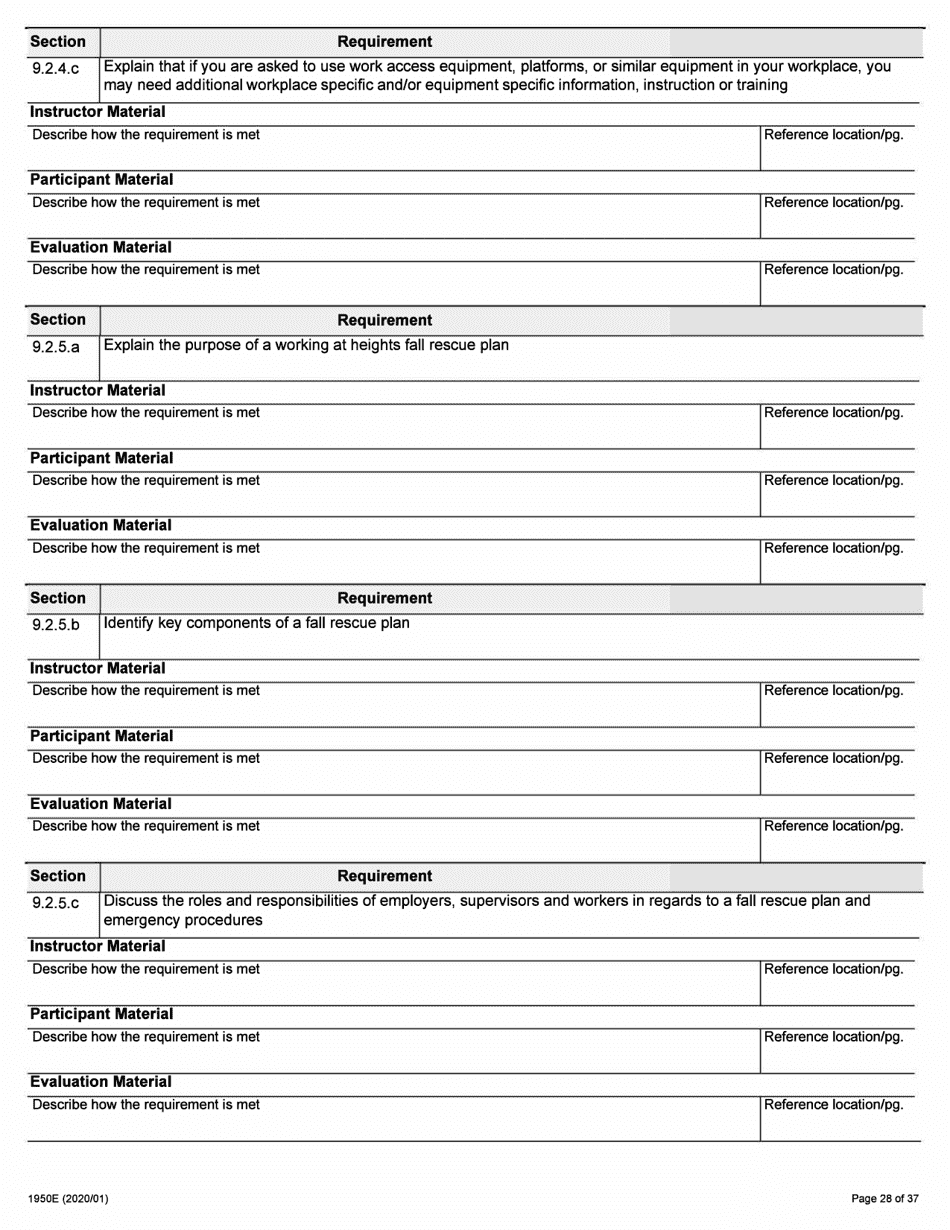 Form 1950E Working at Heights Training Provider Application - Ontario, Canada, Page 28