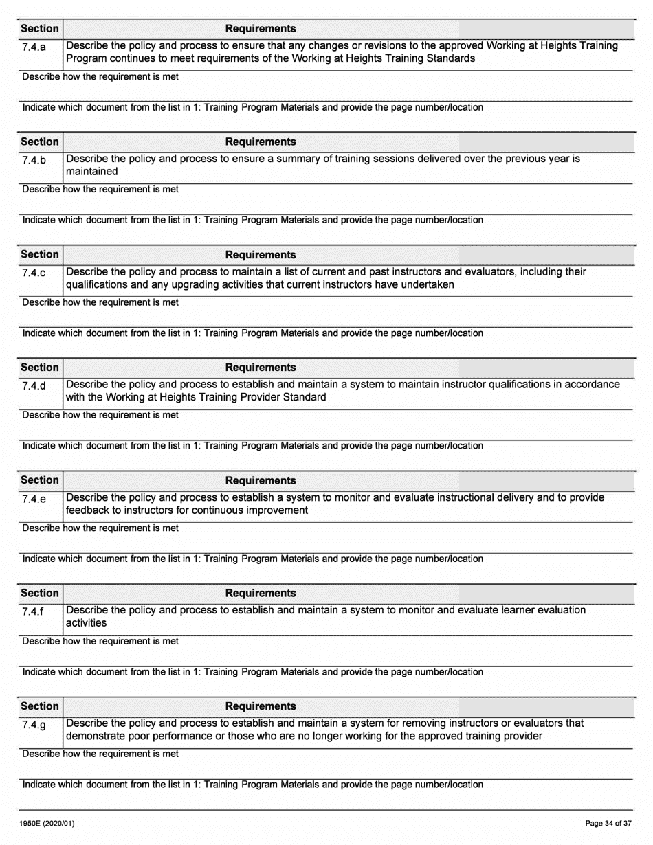 Form 1950E Working at Heights Training Provider Application - Ontario, Canada, Page 34