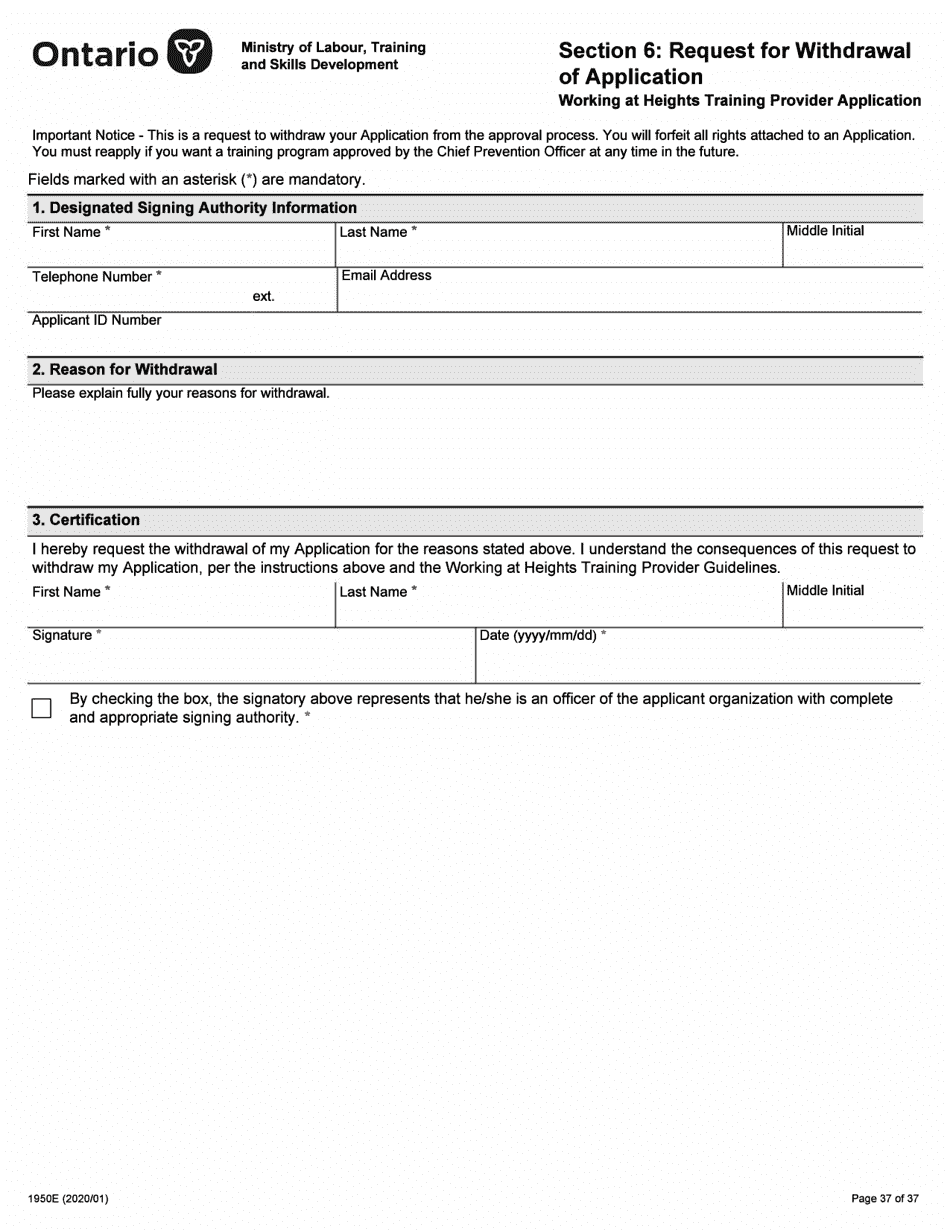 Form 1950E Working at Heights Training Provider Application - Ontario, Canada, Page 37