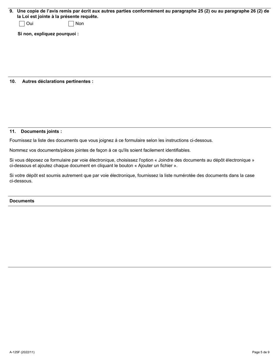 Forme A-125 Requete En Vertu De Larticle 25 Ou 26 De La Loi De 2014 Sur La Negociation Collective Dans Les Conseils Scolaires - Ontario, Canada (French), Page 5