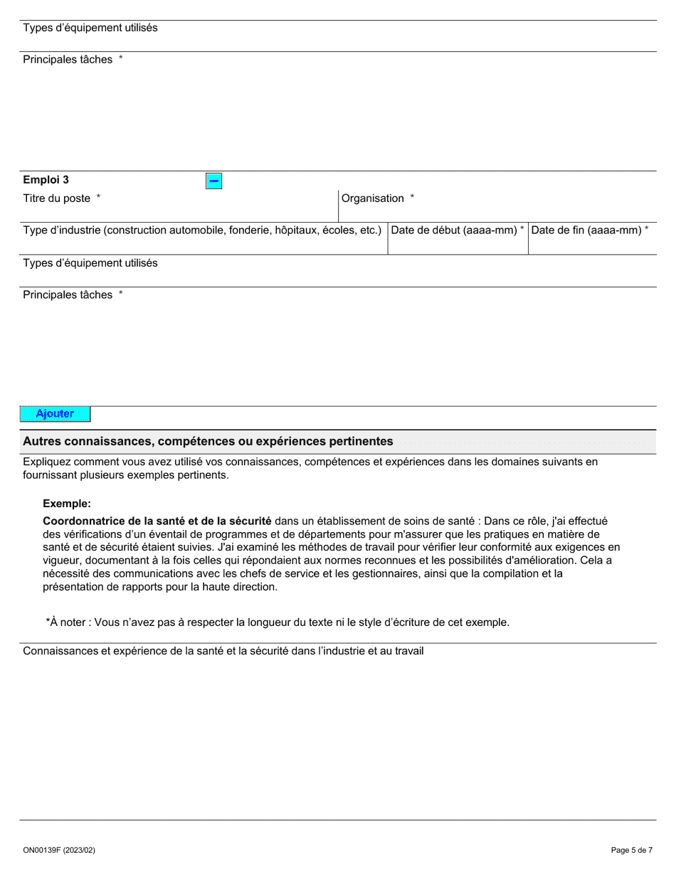 Forme ON00139F Demande Demploi - Inspectrice Ou Inspecteur De La Sante Et De La Securite Dans Les Soins De Sante - Ontario, Canada (French), Page 5