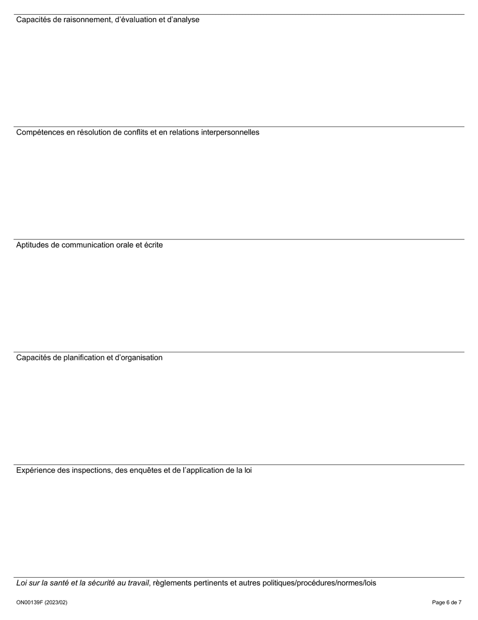 Forme ON00139F Demande Demploi - Inspectrice Ou Inspecteur De La Sante Et De La Securite Dans Les Soins De Sante - Ontario, Canada (French), Page 6