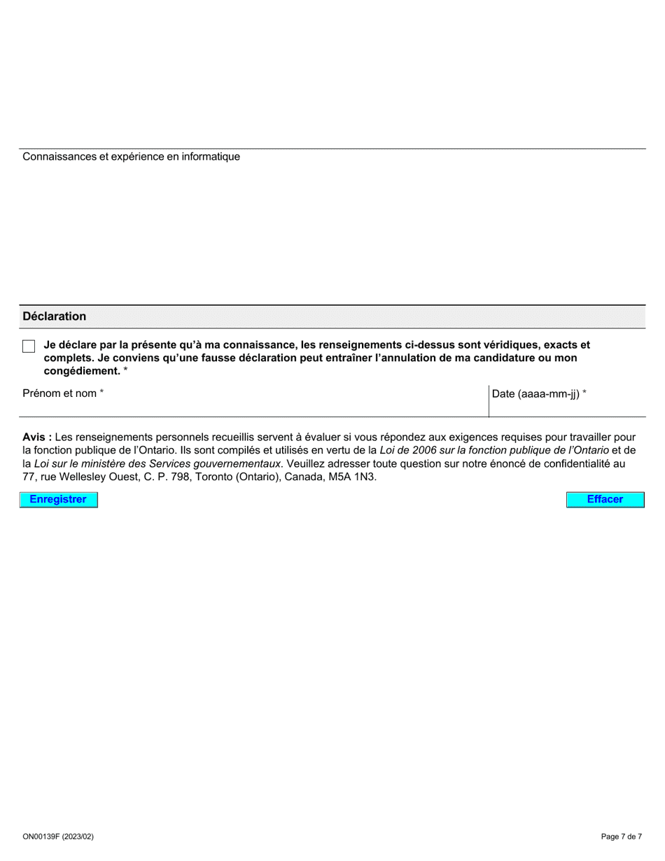 Forme ON00139F Demande Demploi - Inspectrice Ou Inspecteur De La Sante Et De La Securite Dans Les Soins De Sante - Ontario, Canada (French), Page 7