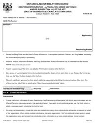Form A-25 Response/Intervention - Application Under Section 69 and/or Subsection 1(4) of the Act (Sale of Business and/or Related Employer) - Ontario, Canada