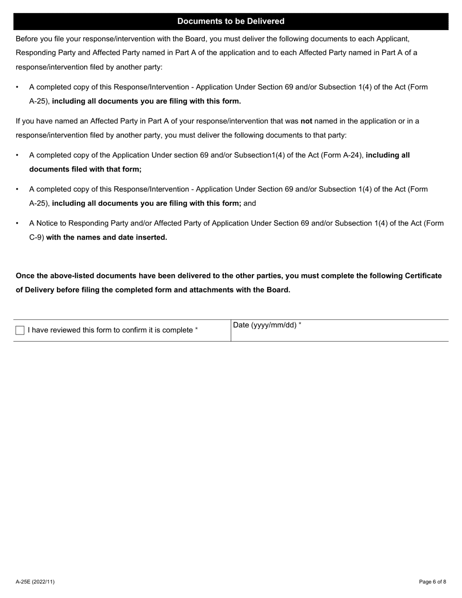 Form A-25 Response / Intervention - Application Under Section 69 and / or Subsection 1(4) of the Act (Sale of Business and / or Related Employer) - Ontario, Canada, Page 6