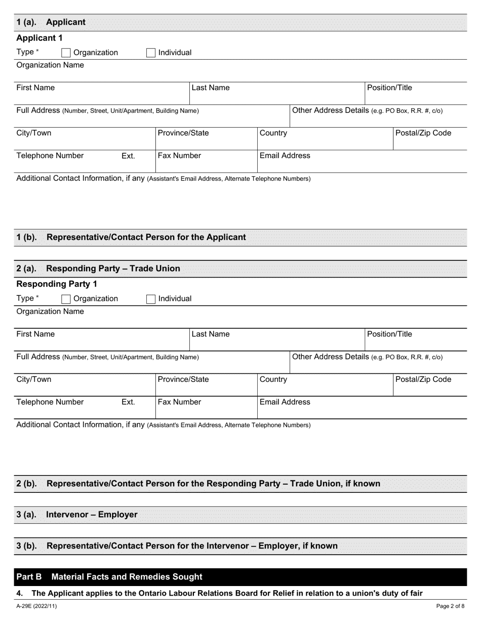 Form A-29 - Fill Out, Sign Online and Download Fillable PDF, Ontario ...