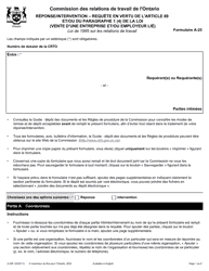 Forme A-25 Reponse/Intervention - Requete En Vertu De L&#039;article 69 Et/Ou Du Paragraphe 1 (4) De La Loi (Vente D&#039;une Entreprise Et/Ou Employeur Lie) - Ontario, Canada (French)