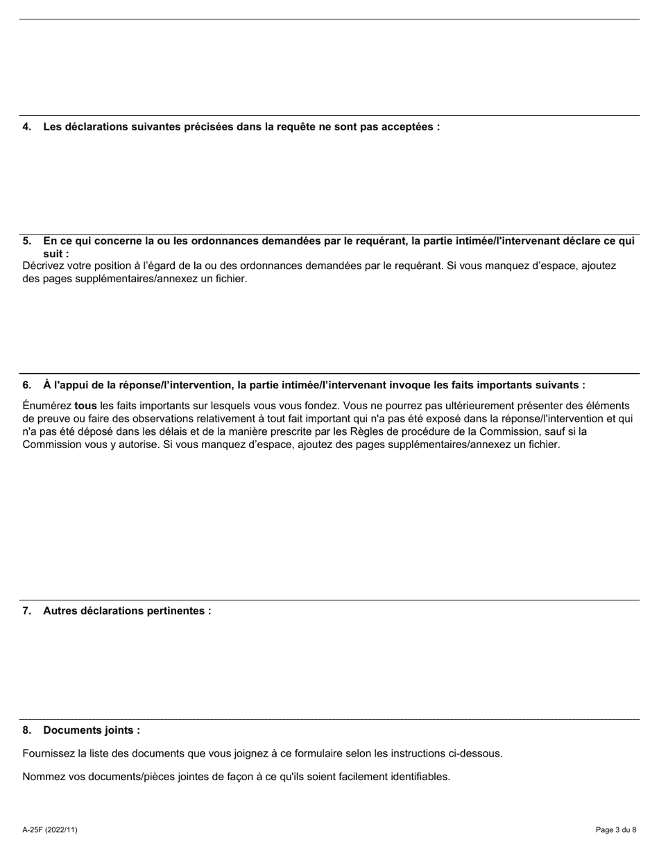 Forme A-25 Reponse / Intervention - Requete En Vertu De Larticle 69 Et / Ou Du Paragraphe 1 (4) De La Loi (Vente Dune Entreprise Et / Ou Employeur Lie) - Ontario, Canada (French), Page 3