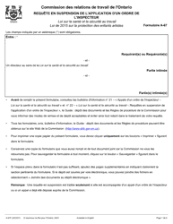 Document preview: Forme A-67 Requete En Suspension De L'application D'un Ordre De L'inspecteur - Ontario, Canada (French)