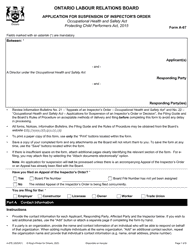 Document preview: Form A-67 Application for Suspension of Inspector's Order - Ontario, Canada
