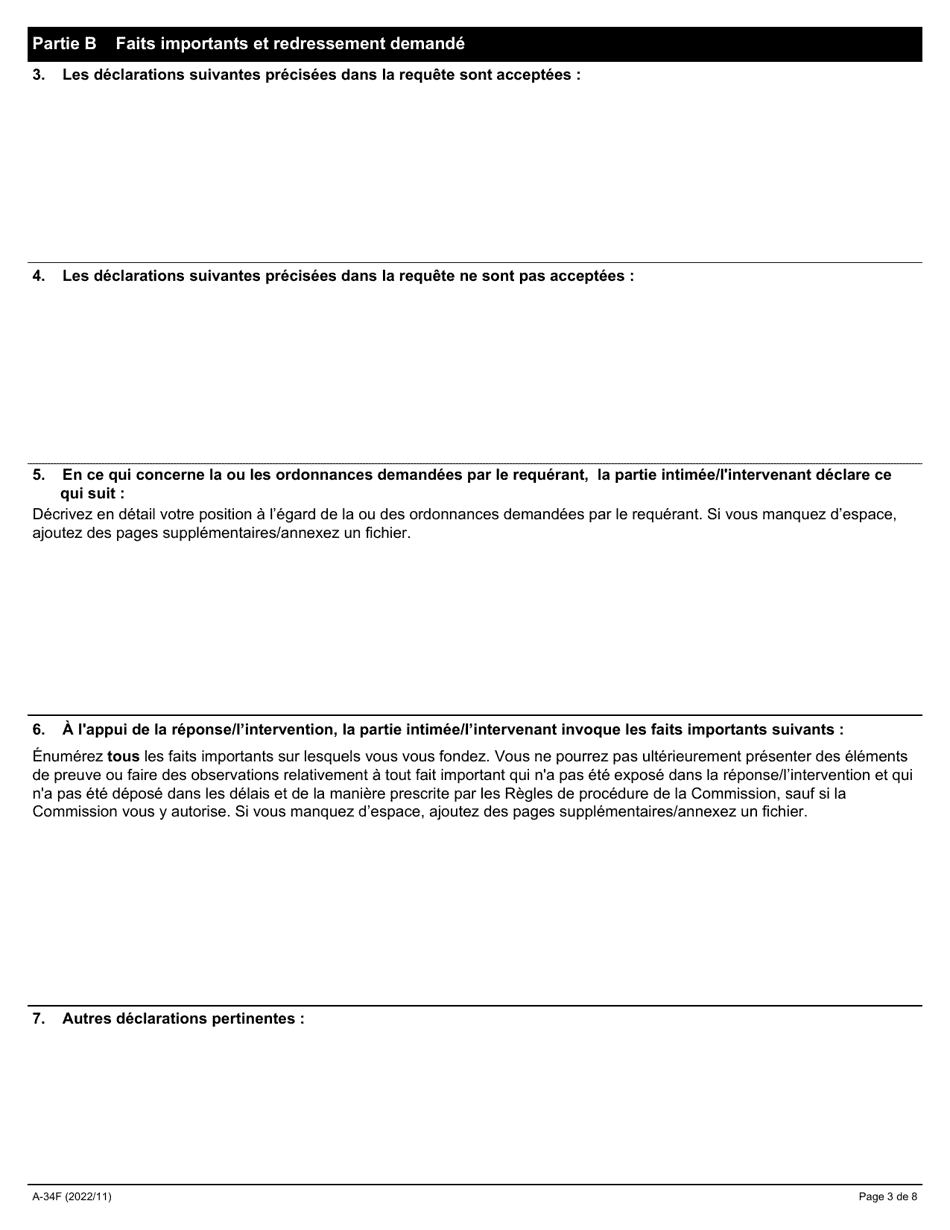 Forme A-34 Reponse / Intervention - Requete En Vertu De Larticle 96 De La Loi (Pratiques Deloyales De Travail) - Ontario, Canada (French), Page 3