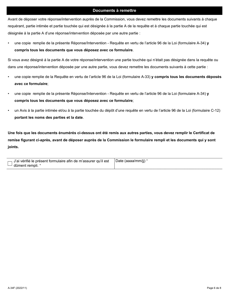Forme A-34 Reponse / Intervention - Requete En Vertu De Larticle 96 De La Loi (Pratiques Deloyales De Travail) - Ontario, Canada (French), Page 6