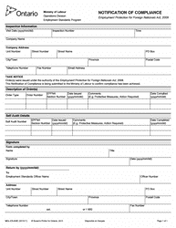 Document preview: Form MOL-ES-058 Notification of Compliance - Ontario, Canada