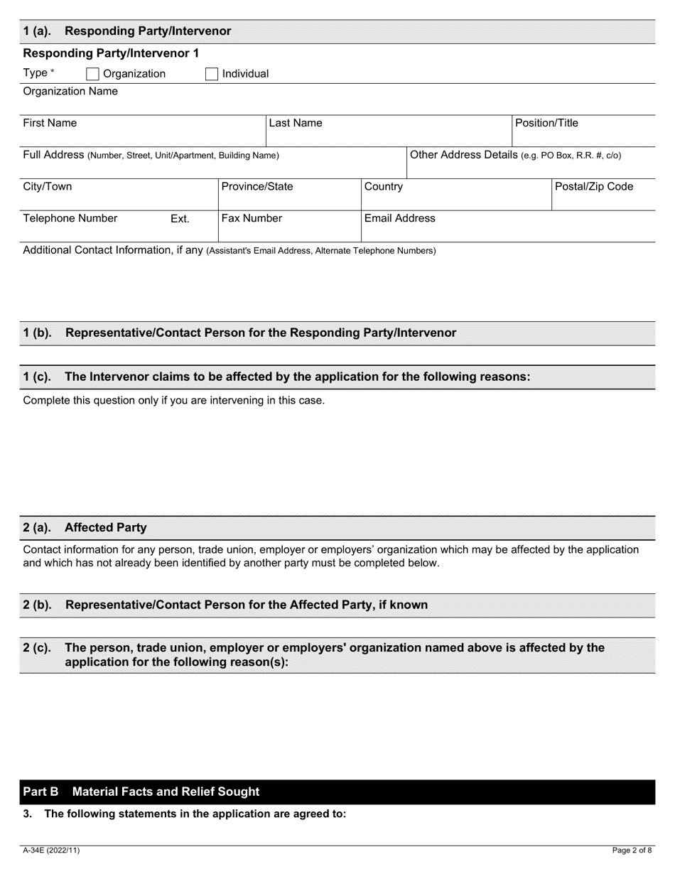 Form A-34 Response / Intervention - Application Under Section 96 of the Act (Unfair Labour Practice) - Ontario, Canada, Page 2