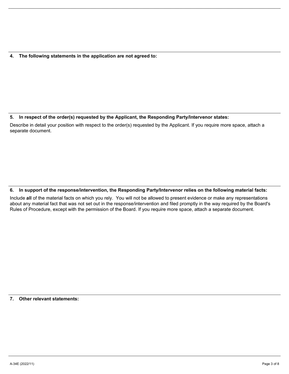 Form A-34 Response / Intervention - Application Under Section 96 of the Act (Unfair Labour Practice) - Ontario, Canada, Page 3