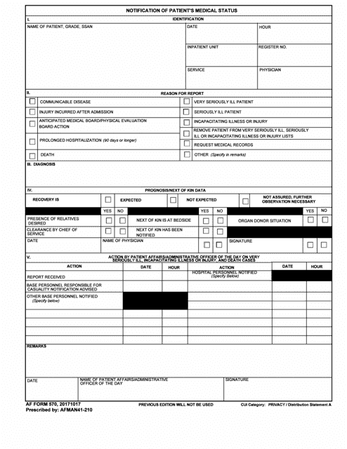 AF Form 570 Notification of Patient's Medical Status